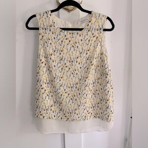Rose & Olive Pale Yellow Floral Sleeveless Layered Top Size L Cream White